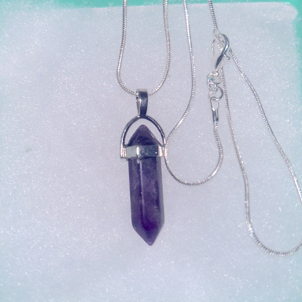Boho hippie Amethyst Sterling Silver 16” Necklace